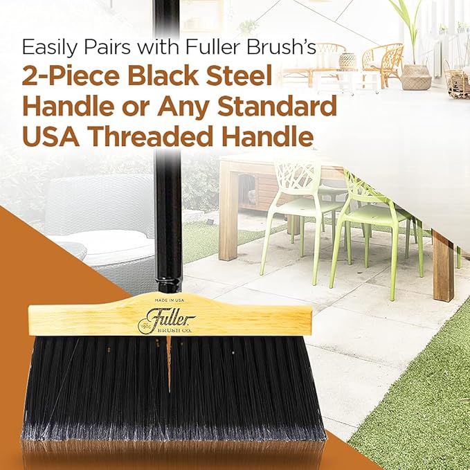 12” Upright Broom with 2 Piece Black Steel Threaded Handle-Ruum Studio Home