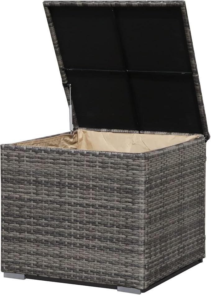 Super Patio Outdoor Patio Storage Box Waterproof, Wicker Storage Bin Deck Box for Cushions, Garden Tools, 88 Gallon, Gray-Ruum Studio Home