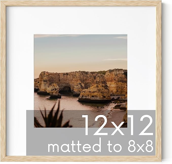 Haus and Hues Solid Oak 12”x12” Picture Frame Matted to 8”x8” - 12x12 Wood Frame, 12x12 Frame with Mat, 12x12 Frame Wood, 12 by 12 Square Frame with Mat, Modern 12 x 12 Picture Frame (Beige Oak Frame)-Ruum Studio Home