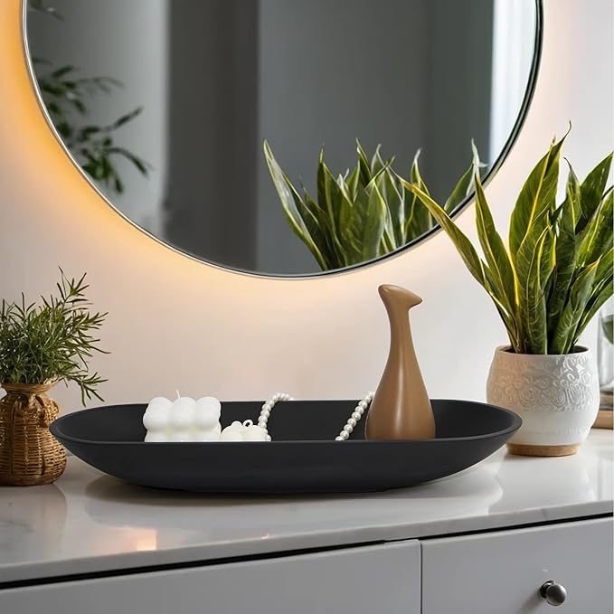 Large Decorative Bowl for Home Decor - Long Dough Bowl with Anti Slip Base for Table Centerpieces - Black Minimalist Design Dough Decor Bowl for Coffee Table, Dining Table Centerpiece-Ruum Studio Home