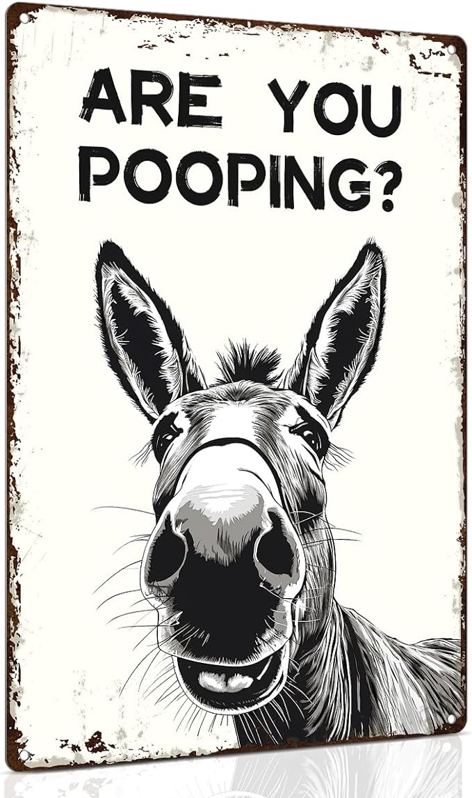 ALKB Funny Donkey Are You Pooping Metal Signs Vintage Farmhouse Bathroom Wall Decor Donkey Lovers Gift 8 x 12 Inch-Ruum Studio Home