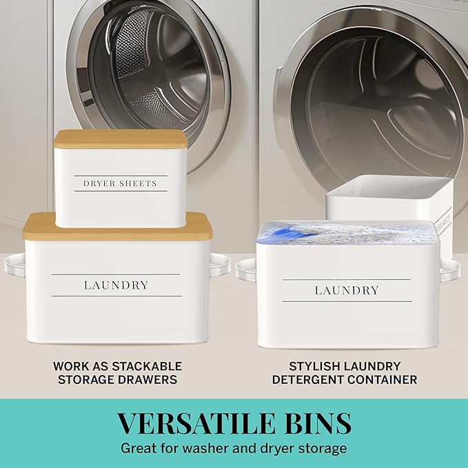 Metal Dryer Sheet Holder with Lid – Set of 2 Storage Bins for Laundry Room Organization & Home Decor – Classic White Metal Organizers and Containers with Lids - Sheet Organizers and Storage-Ruum Studio Home