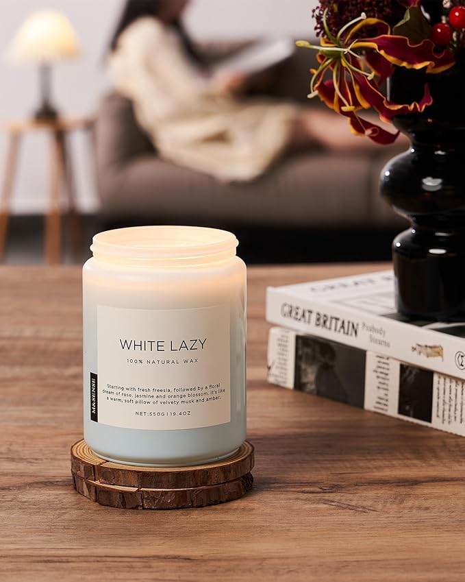 M&SENSE Spring Scented Candle, Jasmine Clean Cotton Soy Wax Large 19.4oz 110 Hour Long Lasting Burning Non Toxic Organic Natural 2 Wick Relaxing Jar Candle for Women-Ruum Studio Home