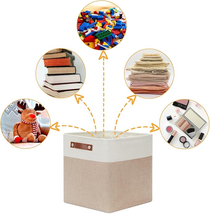 DULLEMELO Cube Storage Bins - 4 Pack Foldable Large Storage Baskets 12 inch Gifts Empty Fabric Bins for Home Office Cubes Organizer Closet, Shelves, Toy, Nursery (4 Pack - 12" White&Khaki)-Ruum Studio Home