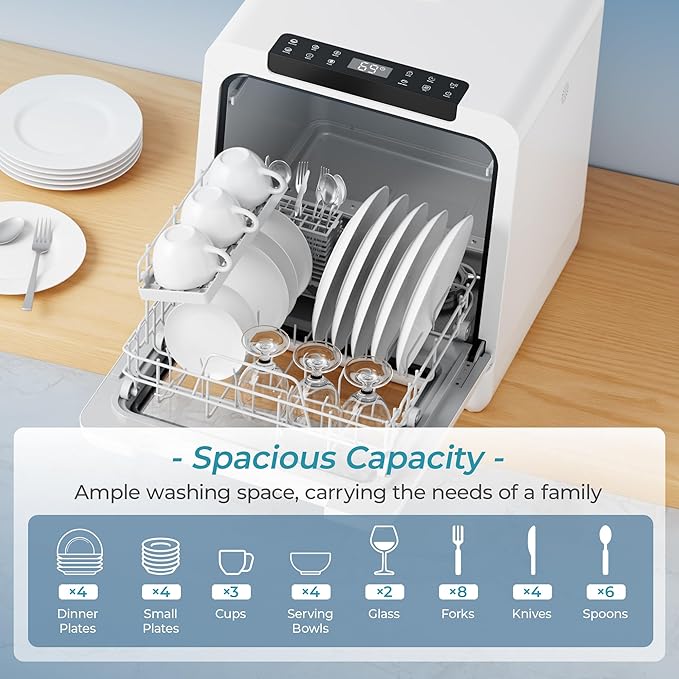 EUHOMY Portable Dishwasher Countertop Dishwashers, 8 Programs Mini Dishwasher, 5L Built-in Water Tank and Inlet hose, Self Clean, Baby Care, Air Dry Function, for Apartments & RVs, No Hookup Needed-Ruum Studio Home
