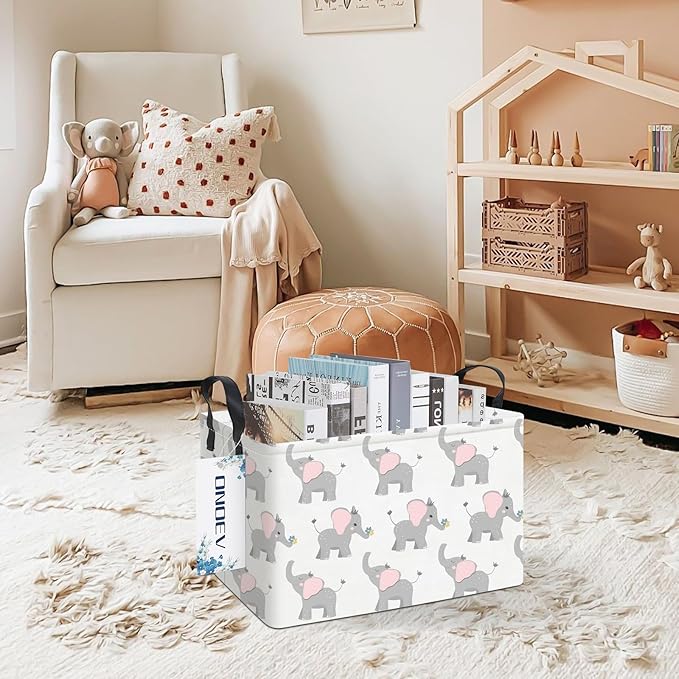 Rectangular Folding Laundry Basket,waterproof Canvas Basket,gift basket,Suitable for children's room,Office,Clothes,Toys Storage(Elephant calf)-Ruum Studio Home