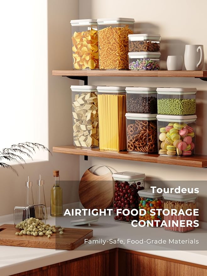 Airtight Pop Food Containers, 2-Piece Leakproof Cereal Containers Pantry Storage Containers with Lids - (2.0 Qt & 0.9 Qt)-Ruum Studio Home