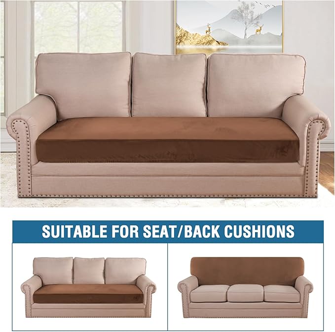 H.VERSAILTEX Velvet Stretch Individual Couch Cushion Cover Plush Cushion Slipcover for Loveseat Sofa Cushion Furniture Protector Seat Cushion Sofa Cover (1 Piece Sofa Cushion Cover, Caramel)-Ruum Studio Home
