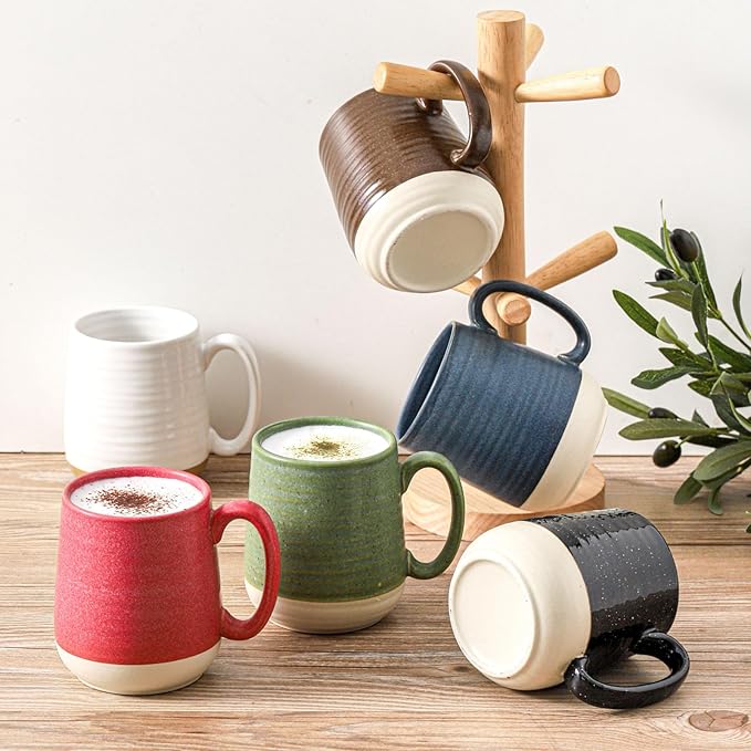 Hasense Ceramic Coffee Mugs Set of 6, 15 oz Large Porcelain Mugs with Handle for Women Men, Colorful Coffee Cups for Latte, Tea, Cappuccino, Microwave & Dishwasher Safe-Ruum Studio Home