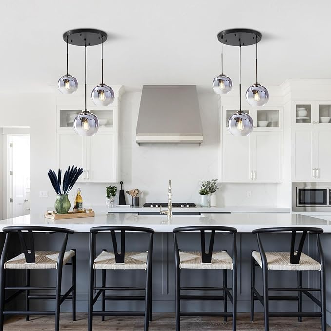 KCO Lighting Modern 3-Light Hanging Light Fixture Silver Gradient Glass Globe Pendant Ceiling Lighting with Adjustable Cord Mid Century Hanging Chandelier Light Fixture for Kitchen Island Bedroom…-Ruum Studio Home