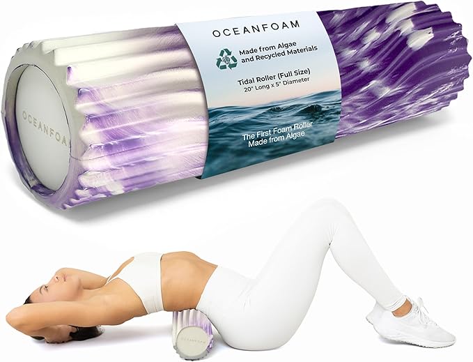 Oceanfoam Tidal Roller - Purple Marbled - Muscle Massage Foam Roller for Back Pain & Stretching - Firm and Ergonomic Wide Wave Textured - Yoga, Athletics, & Wellness - Full Size, 20" x 5"-Ruum Studio Home