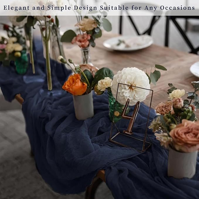 6 Pack Navy Blue Cheesecloth Table Runner 10FT Boho Fabric Rustic Cheese Cloth Table Runner for Wedding Bridal Shower Baby Shower Gauze Sheer Birthday Party Table Decorations 20 x 120 Inch Long-Ruum Studio Home