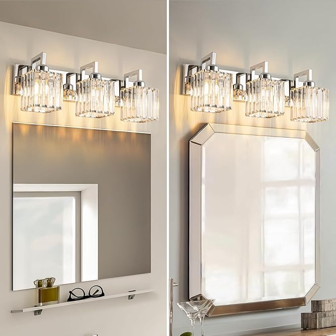 Modern Bathroom Vanity Light 3-Lights Chrome Crystal Wall Lamp Bathroom Modern Crystal Vanity Lighting-Ruum Studio Home