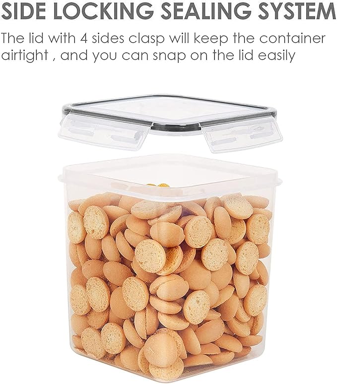 Vtopmart Food Storage Containers 4.3L / 145.4oz, 4 Pieces BPA Free Plastic Airtight Canister for Flour, Sugar, Baking Supplies, with 4 Measuring Cups and 24 Labels, Black-Ruum Studio Home