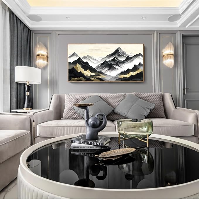 amatop Large Framed Canvas Wall Art Modern Abstract Mountain Landscape Art Print Zen Minimalist Artwork Black and White Decorative Motivational Picture for Office Living Room Bedroom Decor 48x24 Inch-Ruum Studio Home