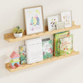 Fun Memories Picture Ledge Shelf for Wall, 36 inch Pine Wood Nursery Book Shelves Set of 2- Wall Book Shelves for Kids Room, Home Decor - Kitchen Spice-Natural-Ruum Studio Home