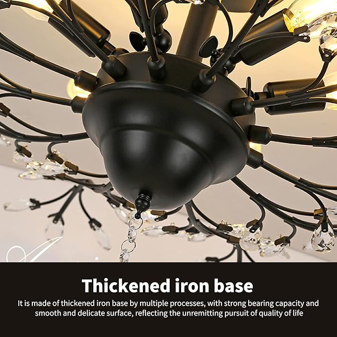 Ganeed Crystal Ceiling Light,Vintage Chandelier, Modern Elegant K9 Crystal Glass Chandelier Flush Mount Ceiling Lighting Fixture for Living Room Bedroom Restaurant Porch- Matte Black - 5 Lights-Ruum Studio Home
