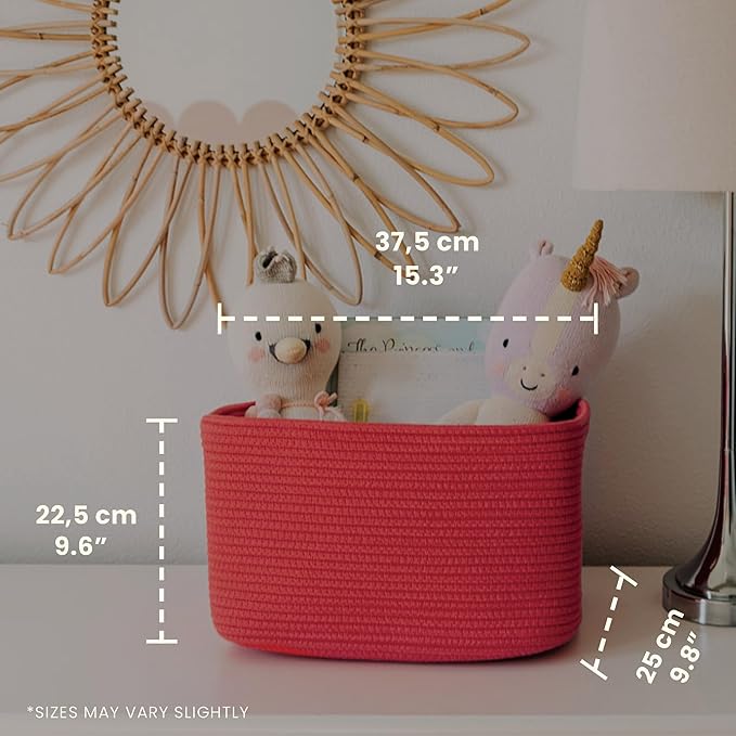 OrganiHaus Woven Storage Baskets for Organizing, Cotton Rope Organizer Bins for Shelves, Closet & Nursery, Dog Toy Basket, Decorative Bins for Toys, Towels & Books - 15x10x9, Red-Ruum Studio Home