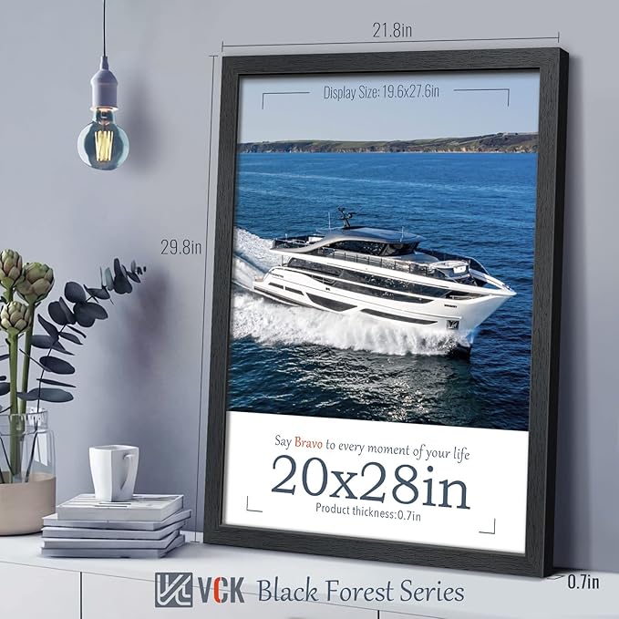 VCK 20x28 Poster Frame Set of 3 - Black, Textured Exclusive Solid Wood Picture Frames, Wall Hanging-Ruum Studio Home