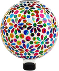 VOREEN 10" Mosaic Glass Gazing Ball with Solar Light, Outdoor Solar Gazing Globe, Handmade IP44 Waterproof Garden Decor Sphere for Patio Yard, Ideal Gift for Mom Wife Friend, Colorful Daisy Design-Ruum Studio Home