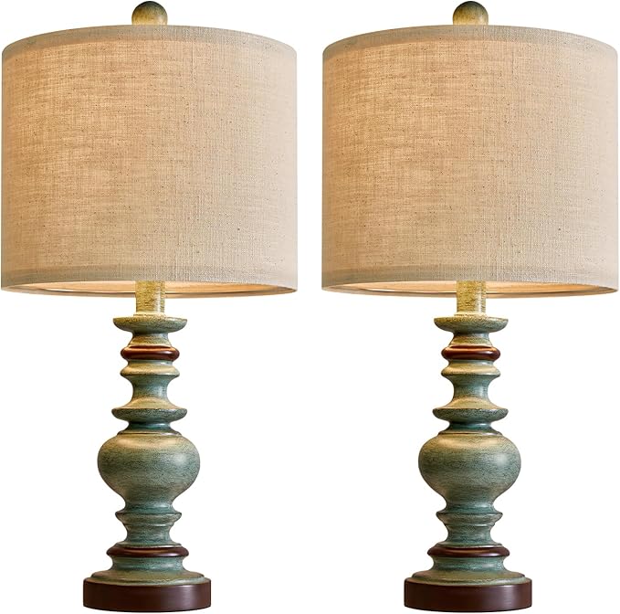 BOBOMOMO 20" Farmhouse Lamps for Bedrooms Set of 2, Retro Side Table Lamps Bedside Lamp for Side Nightstand Living Room（Suitable for Decorating Small Areas）-Ruum Studio Home