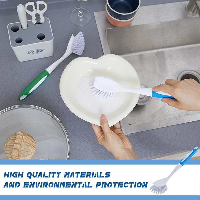 Hsei 6 Pcs Blue and Green Kitchen Scrub Dish Brush Bulk with 11 Inch Anti Slip Handle Cleaning Dish Scrubber with Stiff Bristles Washing Scrub Brushes for Housekeeping for Pots and Pans, Kitchen Sink-Ruum Studio Home