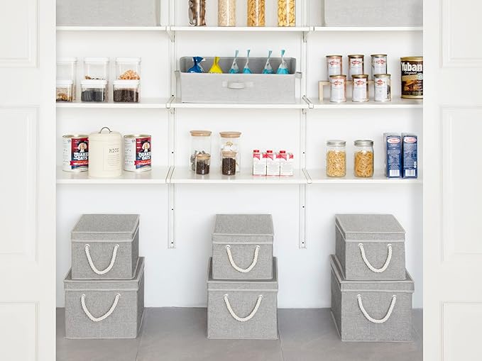 StorageWorks Storage Bins with Lids, Decorative Storage Boxes with Lid and Soft Rope Handles, Foldable Storage Baskets for Closet, Shelves, Stackable, Gray, Jumbo, 3-Pack-Ruum Studio Home