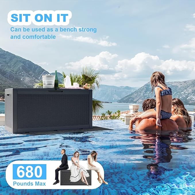 102 Gallon Outdoor Storage Box Waterproof, UV Resistant Resin Deck Box with Hydraulic Rod, Lockable Design and Enhanced Durability for Patio, Garden, and Poolside Use-Ruum Studio Home
