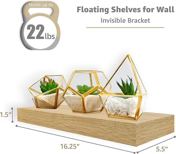 Sorbus Floating Shelves for Wall, Bathroom Shelves Wall Mounted for Kitchen, Bedroom, Living Room, Bathroom Storage, Over Toilet, Hanging Book Shelf for Ｗall Home Decor (Maple Wood, 5 Pack)-Ruum Studio Home