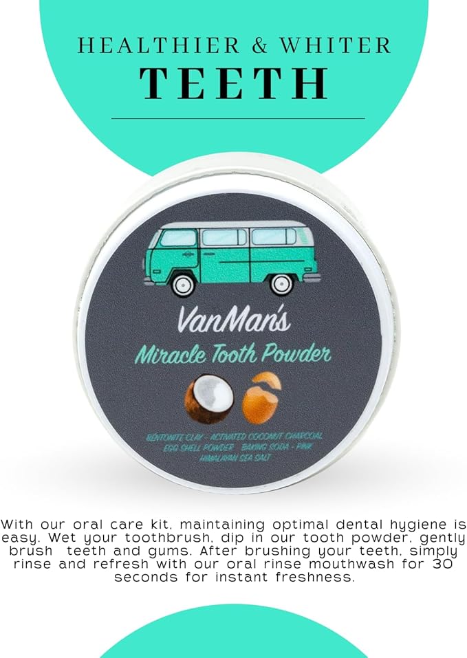 Vanman’s - Miracle Tooth Cleaning Powder Toothpaste - Fluoride-Free Whitening Tooth Powder with Coconut Charcoal, Eggshell Powders - Remineralizing Toothpaste - 2.2 Ounce-Ruum Studio Home