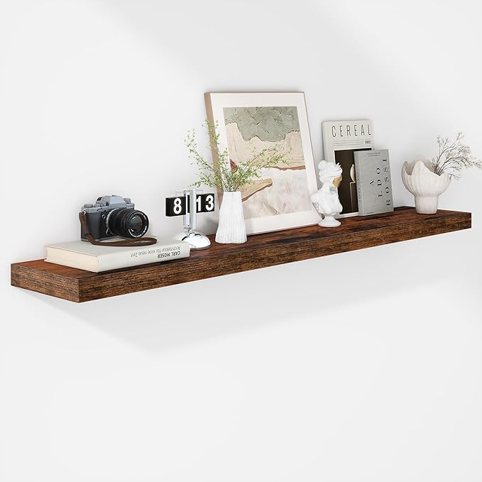 Fun Memories 55 Inch Floating Shelves - 9 Inch Deep Rustic Wooden Wall Shelves - Extra Deeper & Thicker Wall Mounted Storage Shelf for Living Room, Kitchen, Farmhouse - 55" W x 9" D x 1.8" H - Brown-Ruum Studio Home