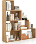 Tangkula 4-Tier Stepped Bookshelf, Freestanding 6 Cubes Ladder Bookcase with Anti-Tipping Kits, 64" Tall Modern Wooden Storage Display Rack for Home Office Living Room Study (1, Natural)-Ruum Studio Home