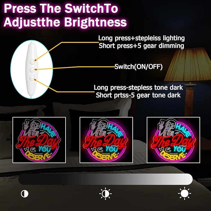Have The Day You Deserve Neon Sign,Funny Skull Neon Signs For Wall Decor,USB Dimmable LED Neon Light signs for Bedroom,Party, Bar, club,Living Room Halloween Decoration Gifts-Ruum Studio Home
