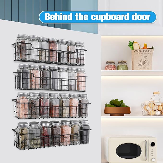 Spice Rack Organizer Wall Mount, Spice Organization Storage Shelf for Cabinet Door, 2 Packs Wall Spice Rack Saving Space for Kitchen, Black-Ruum Studio Home