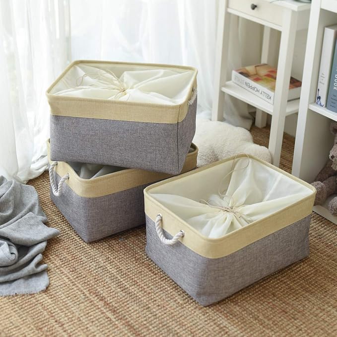 TheWarmHome Storage Baskets for Organizing, Extra Large-3Pack, 17.7L×13.8W×9.8H inch Large Sturdy Storage Bins, Decorative Storage Baskets for Shelves Closet Nursery (Gold&Grey)-Ruum Studio Home