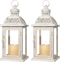 DECORKEY Lantern Decorative Indoor&Outdoor, 2 Pack 14.4'' Large Metal Candle Lanterns, Vintage Hanging Candle Holders for Farmhouse Wedding Front Porch Patio, Halloween Christmas Decorations for Home-Ruum Studio Home