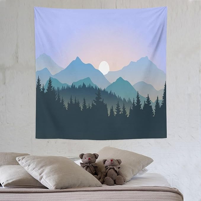 HZOHNAGO Mountain Tapestry Forest Mountain Sunrise Pattern Printed Wall Tapestry Wall Hanging for Bedroom Living Room Dorm 60" W x 60" H-Ruum Studio Home
