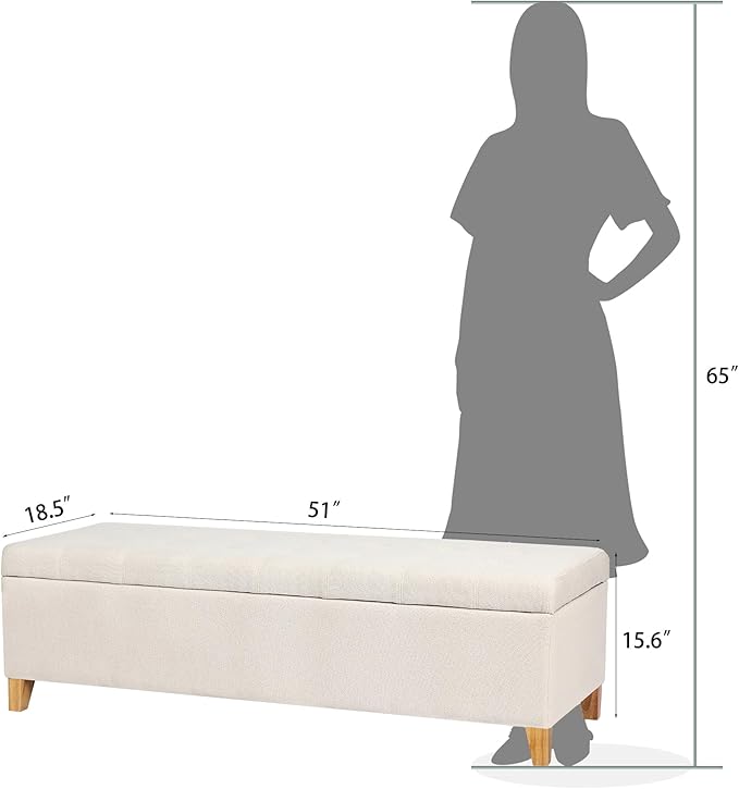 Joveco Storage Ottoman Bench, 51" Rectangle Long Bench, for Bedroom, End Foot of Bed, Living Room, Entryway, Beige-Ruum Studio Home