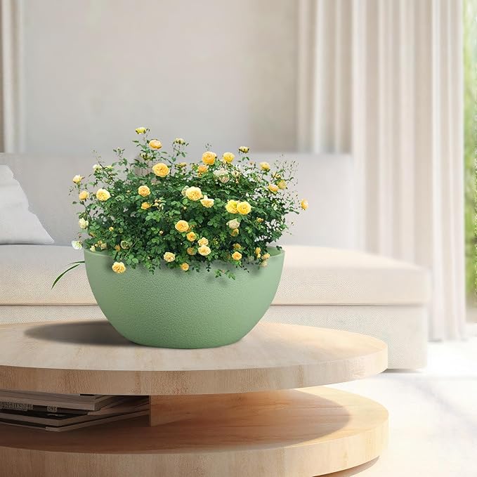 10 inch Hanging Planters for Outdoor Indoor Plants with Drainage Holes and Chain, 2 Pack Round Hanging Flower Pots for Garden Home Porch Decor,Green-Ruum Studio Home