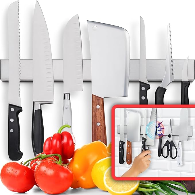 HMmagnets Premium 17 Inch Stainless Steel Magnetic Knife Holder For Wall - Professional Magnetic Knife Strip - Space-Saving Knife Rack/Knife Bar With Powerful Magnetic Pull Force (Upgraded Version)-Ruum Studio Home