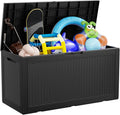 100 Gallon Deck Box,Resin Outdoor Storage Box with Lockable for Patio Furniture, Pool Accessories, Garden Tools Waterproof Outside Storage Box, Black-Ruum Studio Home