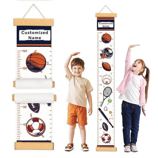 Personalized Name Growth Chart Wall Decor for Kids – Canvas Removable Height Chart Measuring Ruler 59" x 7.9" (Balls)-Ruum Studio Home