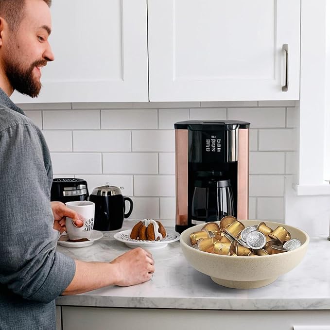 Large Decorative Bowl, Modern Handicraft Resin Bowls for Home Decor, Decorative Fruit Bowl for Kitchen Counter, Stylish Key Bowl for Entry Table, Artificial Stone Resin Beige-Ruum Studio Home