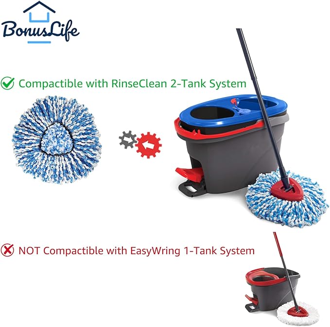 BonusLife 6-Pack Mop Head for O-Ceda RinseClean Spin Mop Refill 2-Tank System Only Easy Cleaning Microfiber Replacement-Ruum Studio Home