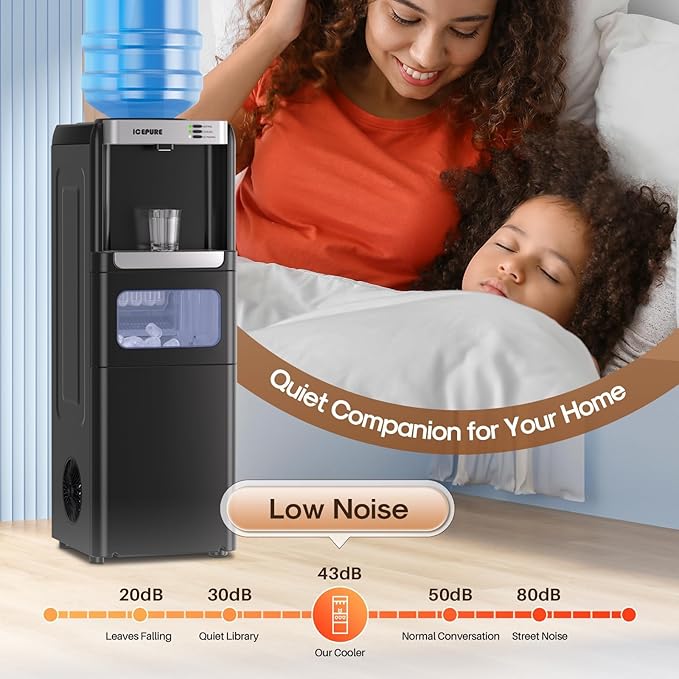 ICEPURE 3-in-1 Water Dispenser with Ice Maker, Water Cooler Dispenser for 5 Gallon Bottle Built-in Bullet Ice Maker Top Loading, Hot and Cold Water Dispenser for Home/Office, 33lbs/24H, Child Lock-Ruum Studio Home