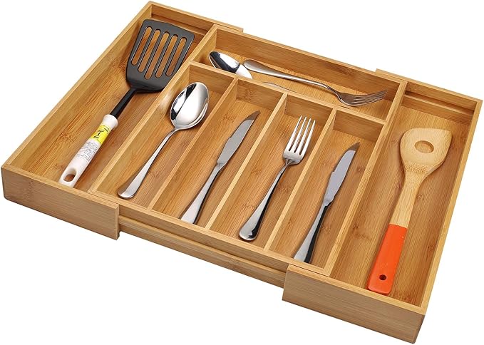 Utoplike Bamboo Cutlery Tray Silverware, Drawer Dividers for Kitchen Utensils, Flatware Tray Drawer Insert for knives, Gadgets and Garage Tools, Office Supplies-Ruum Studio Home
