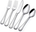 40 Piece Silverware Set for 8, Terlulu Stainless Steel Flatware Set, Mirror Polished Cutlery Set Utensil Set, Tableware Include Forks Spoons Knives for Home Restaurant, Beaded Handle, Dishwasher Safe-Ruum Studio Home