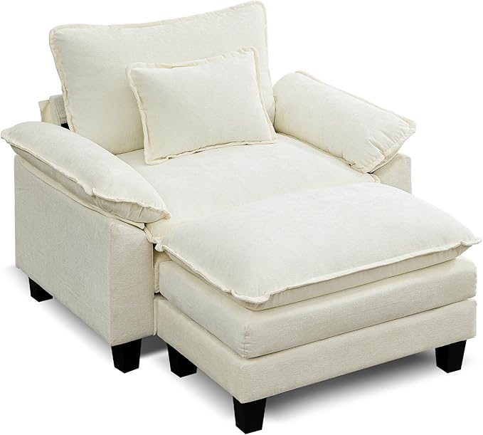 URRED Modular Sectional Sofa Comfy Cloud Couch, Modern Chenille Sofa Sleeper Deep Seat Couches with Ottoman/Pillows for Living Room (White, 53''- Ottoman)-Ruum Studio Home