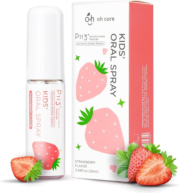 Mouth Spray for Kids, Toddler Toothpaste Helper, Fluoride Free Baby Toothpaste Cavity Protection, Oral Care with Natural P113+ Antibacterial Peptide - for Newborns to Age 6, Strawberry-Ruum Studio Home