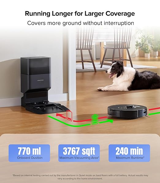 roborock Q5 Max+ Robot Vacuum with Self-Empty Dock, Upgraded from Q5+, 5500 Pa Suction, DuoRoller Brush, Hands-Free Cleaning for up to 7 Weeks, PreciSense LiDAR Navigation, App & Voice Control-Ruum Studio Home